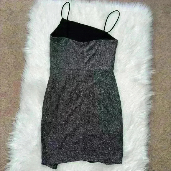 Lulus Take Me Anywhere Silver Sparkly Asymmetrical Bodycon Mini Dress Small - Picture 8 of 10